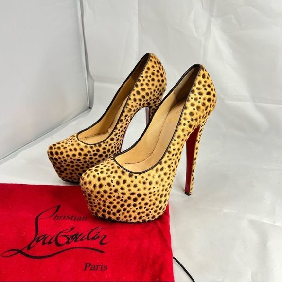 CHRISTIAN LOUBOUTIN Daffodil 160 brown pony jungle cheetah print platform - Picture 5 of 15
